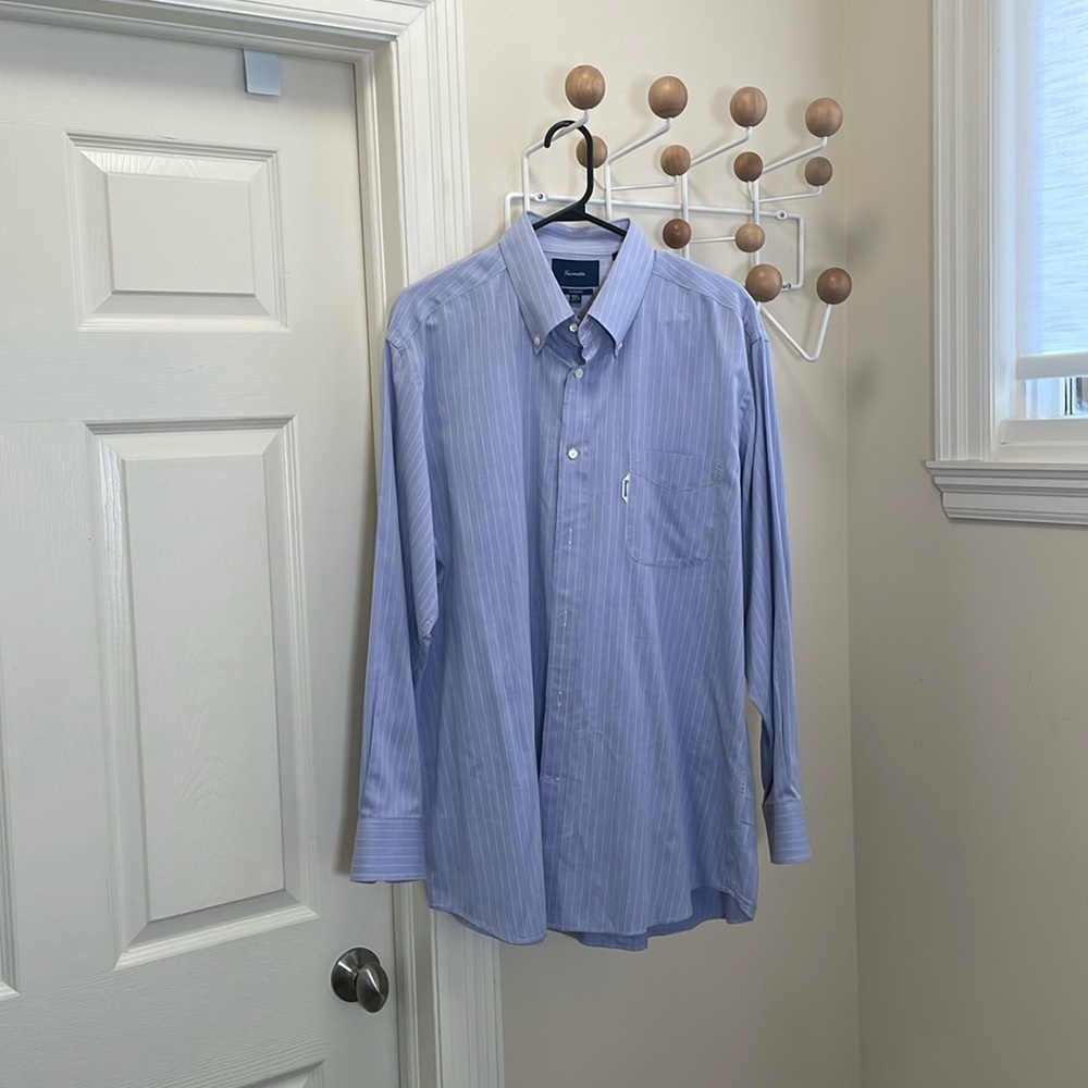 Faconnable - Classic Button Down Long Sleeve Preppy Shirt - Blue White - XXL